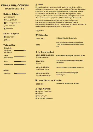 Biyoloji Öğretmeni CV Örnekleri cv indir